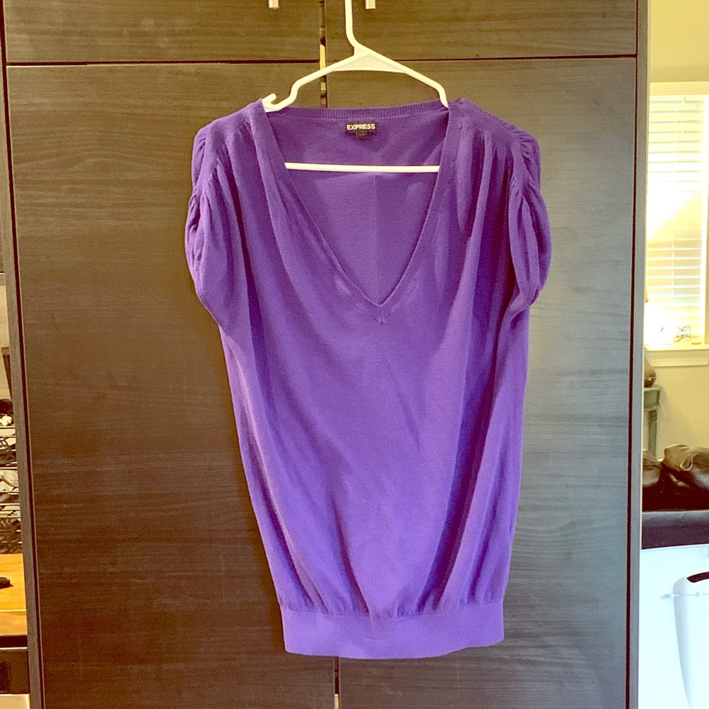 Express Purple V-neck Cap Sleeved Top